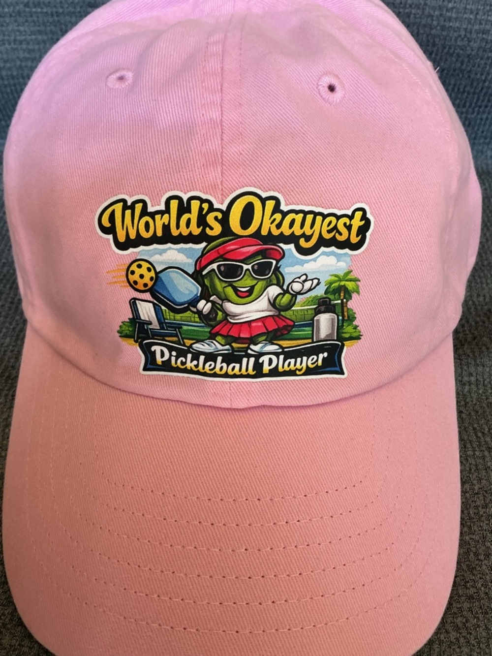 Pickleball Hat – World’s Okayest Pickleball Player – Sporty Women’s pink hat